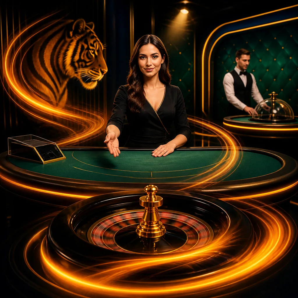 Ilustración de casino en vivo y juegos rápidos en SpinTiger